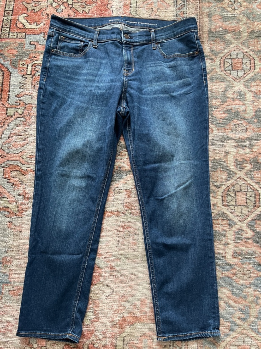 Old Navy Women's Boyfriend Straight-Leg Jeans in Dark Blue Wash, 14
